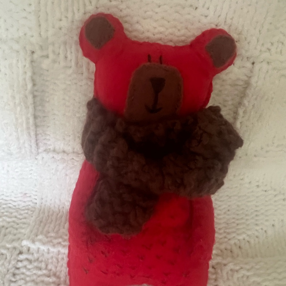 Cozy Red and Brown Stuffed Bear Toy